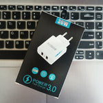 36W 듀얼 포트 QC3.0 USB 휴대폰 충전기 듀얼 18W 출력, 유럽 플러그, 유럽 플러그