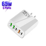 65W 듀얼 PD Type-C + 3 x USB 다중 포트 충전기 휴대폰 및 태블릿용, 미국 플러그, 미국 플러그