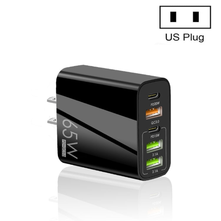 65W 듀얼 PD Type-C + 3 x USB 다중 포트 충전기 휴대폰 및 태블릿용, 미국 플러그, 미국 플러그