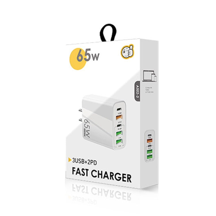 65W 듀얼 PD Type-C + 3 x USB 다중 포트 충전기 휴대폰 및 태블릿용, 미국 플러그, 미국 플러그