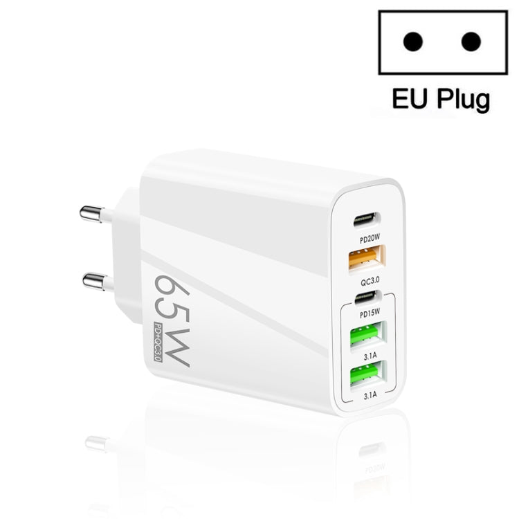 65W 듀얼 PD Type-C + 3 x USB 다중 포트 충전기 휴대폰 및 태블릿용, 유럽 플러그, 유럽 플러그