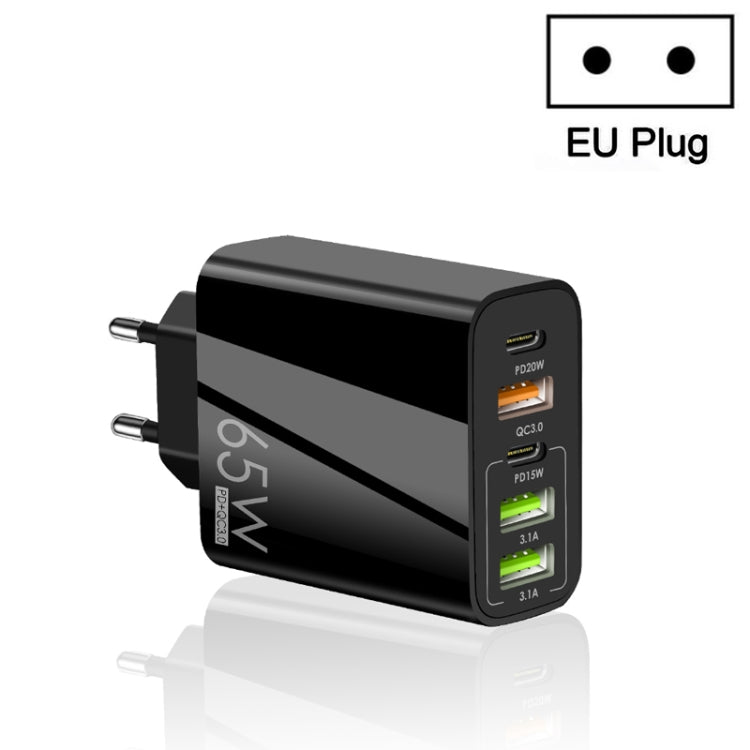 65W 듀얼 PD Type-C + 3 x USB 다중 포트 충전기 휴대폰 및 태블릿용, 유럽 플러그, 유럽 플러그