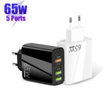 65W 듀얼 PD Type-C + 3 x USB 다중 포트 충전기 휴대폰 및 태블릿용, 유럽 플러그, 유럽 플러그