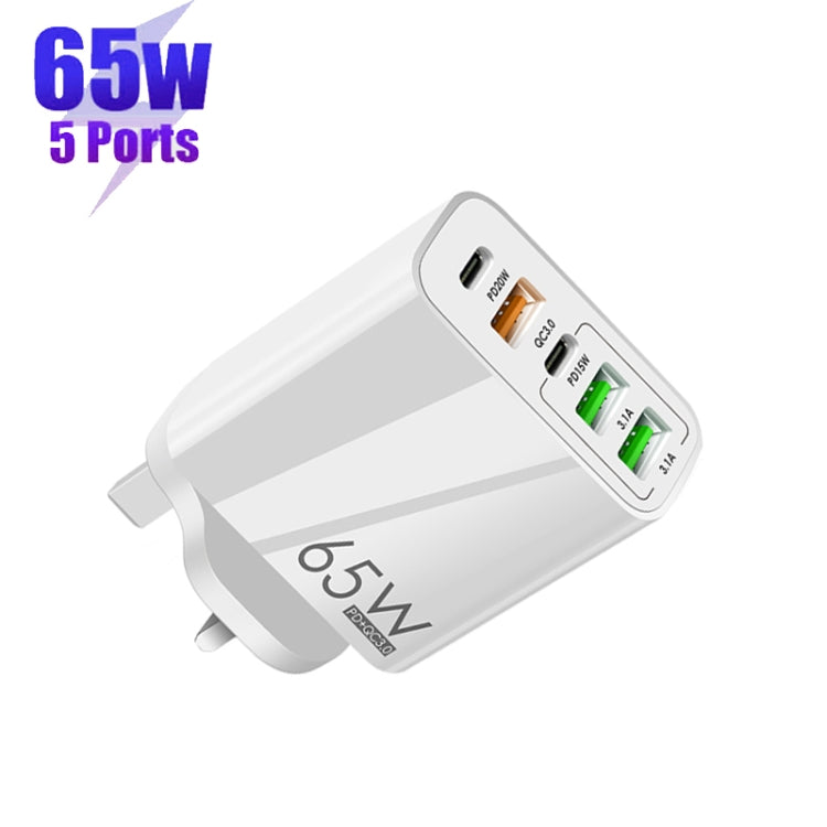 65W 듀얼 PD Type-C + 3 x USB 다중 포트 충전기 휴대폰 및 태블릿용, 영국 플러그, 영국 플러그