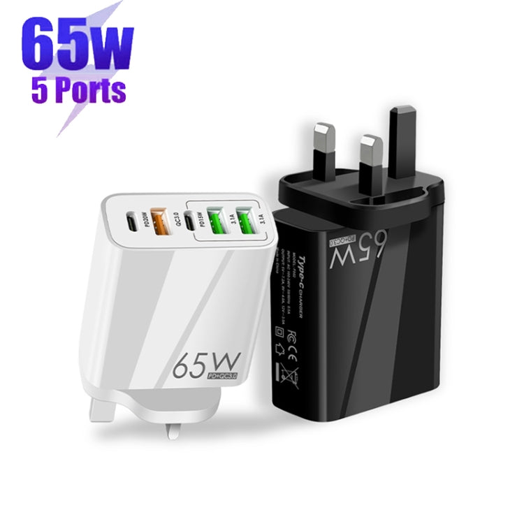 65W 듀얼 PD Type-C + 3 x USB 다중 포트 충전기 휴대폰 및 태블릿용, 영국 플러그, 영국 플러그