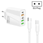 65W 듀얼 PD Type-C + 3 x USB 멀티 포트 충전기 및 3A Type-C to Type-C 데이터 케이블, US 플러그, EU 플러그 + Type-C to Type-C 케이블