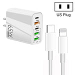 65W 듀얼 PD Type-C + 3 x USB 다중 포트 충전기 3A Type-C to 8핀 데이터 케이블 포함, 미국 플러그, 미국 플러그 + Type-C to 8핀 케이블