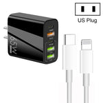 65W 듀얼 PD Type-C + 3 x USB 다중 포트 충전기 3A Type-C to 8핀 데이터 케이블 포함, 미국 플러그, 미국 플러그 + Type-C to 8핀 케이블