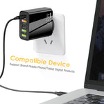 65W 듀얼 PD Type-C + 3 x USB 다중 포트 충전기 3A Type-C to 8핀 데이터 케이블 포함, 미국 플러그, 미국 플러그 + Type-C to 8핀 케이블