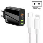 65W 듀얼 PD Type-C + 3 x USB 다중 포트 충전기 3A Type-C to 8핀 데이터 케이블 포함, 유럽 플러그, 유럽 플러그 + Type-C to 8핀 케이블