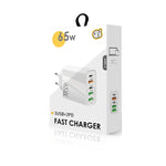 65W 듀얼 PD Type-C + 3 x USB 다중 포트 충전기 3A Type-C to 8핀 데이터 케이블 포함, 유럽 플러그, 유럽 플러그 + Type-C to 8핀 케이블