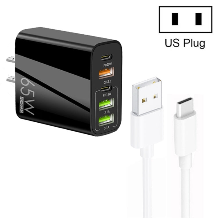 65W 듀얼 PD 타입-C + 3포트 USB 멀티 충전기 3A USB to 타입-C 데이터 케이블 포함, 미국 플러그, 미국 플러그 + USB to 타입-C 케이블