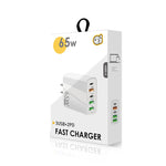 65W Dual PD Type-C + 3 x USB Multi Port Charger with 3A USB to Type-C Data Cable, US Plug, US Plug + USB to Type-C Cable