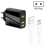 65W 듀얼 PD 타입-C + 3포트 USB 멀티 충전기 3A USB to 타입-C 데이터 케이블 포함, 유럽 플러그, 유럽 플러그 + USB to 타입-C 케이블
