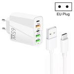 65W 듀얼 PD 타입-C + 3포트 USB 멀티 충전기 3A USB to 타입-C 데이터 케이블 포함, 유럽 플러그, 유럽 플러그 + USB to 타입-C 케이블