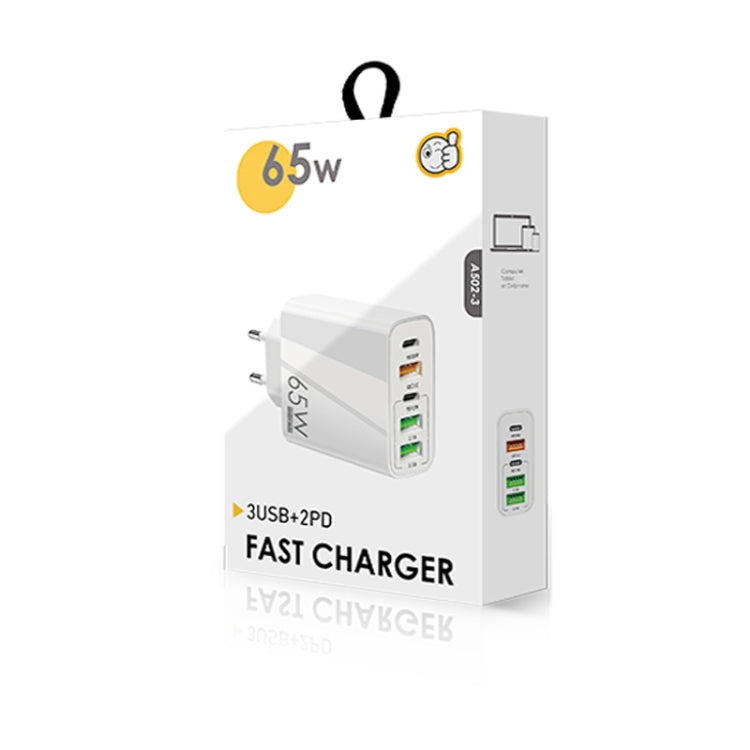 65W 듀얼 PD 타입-C + 3포트 USB 멀티 충전기 3A USB to 타입-C 데이터 케이블 포함, 유럽 플러그, 유럽 플러그 + USB to 타입-C 케이블