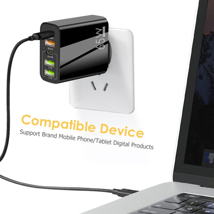 65W Dual PD Type-C + 3 x USB Multi Port Charger with 3A USB to Micro USB Data Cable, EU Plug, EU Plug + USB to Micro USB Cable