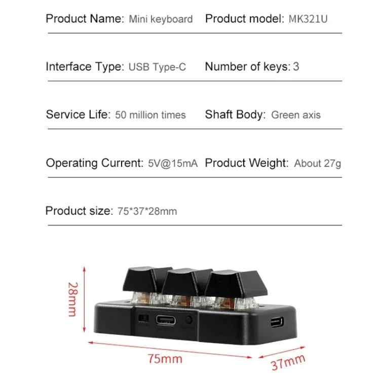 MK321BT 블루투스 5.1 3키 커스텀 키 게임 오피스 PS 클립 매크로 프로그래밍 키패드