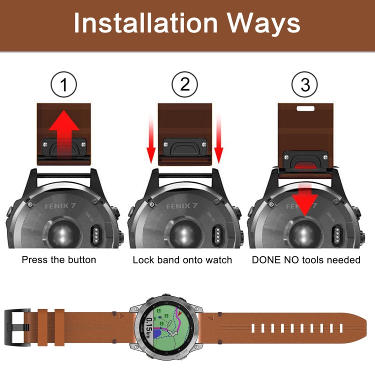 22mm Leather Steel Buckle Watch Band, For Garmin Fenix 5 Plus, For Garmin Instinct
