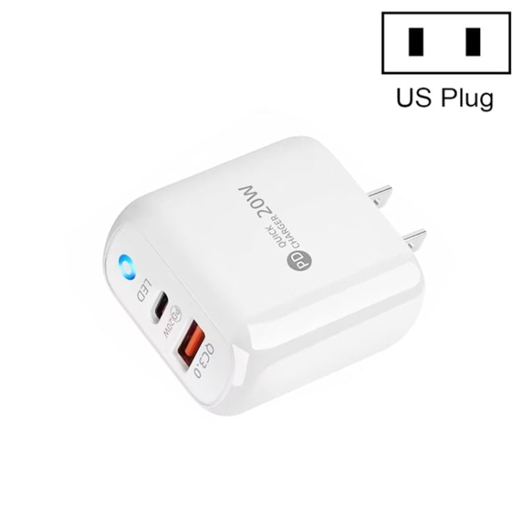 PD04 PD20W + QC18W 휴대폰 충전기 LED 표시등 포함, 미국 플러그, 미국 플러그