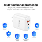 PD04 PD20W + QC18W 휴대폰 충전기 LED 표시등 포함, 미국 플러그, 미국 플러그