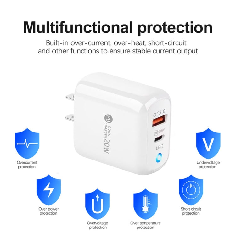 PD04 PD20W + QC18W 휴대폰 충전기 LED 표시등 포함, 미국 플러그, 미국 플러그