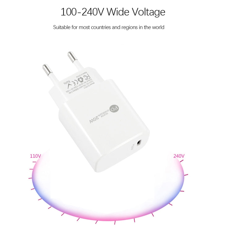 PD11 미니 싱글 포트 PD3.0 USB-C / Type-C 20W 고속 충전기 iPhone / iPad 시리즈용, 유럽 플러그, 유럽 플러그
