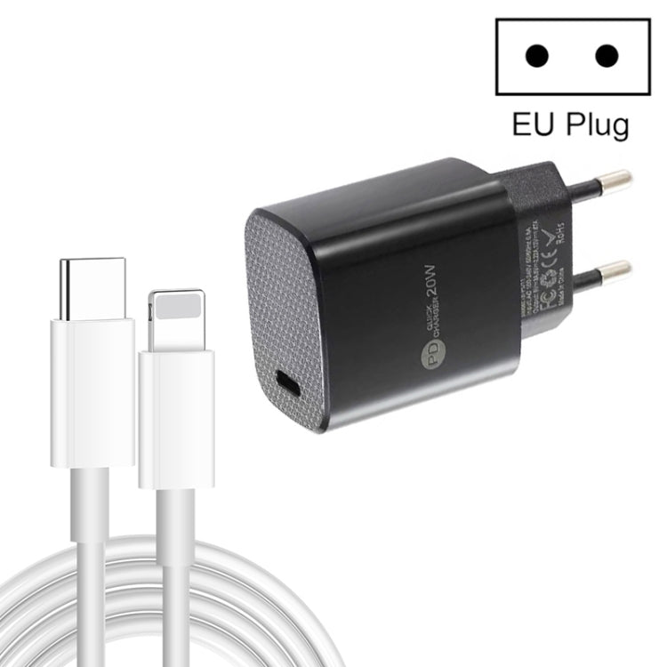 PD11 싱글 PD3.0 USB-C / Type-C 20W 고속 충전기 1m Type-C to 8핀 데이터 케이블 포함, 유럽 플러그, 유럽 플러그 + Type-C to 8핀 케이블