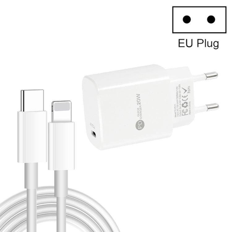 PD11 싱글 PD3.0 USB-C / Type-C 20W 고속 충전기 1m Type-C to 8핀 데이터 케이블 포함, 유럽 플러그, 유럽 플러그 + Type-C to 8핀 케이블