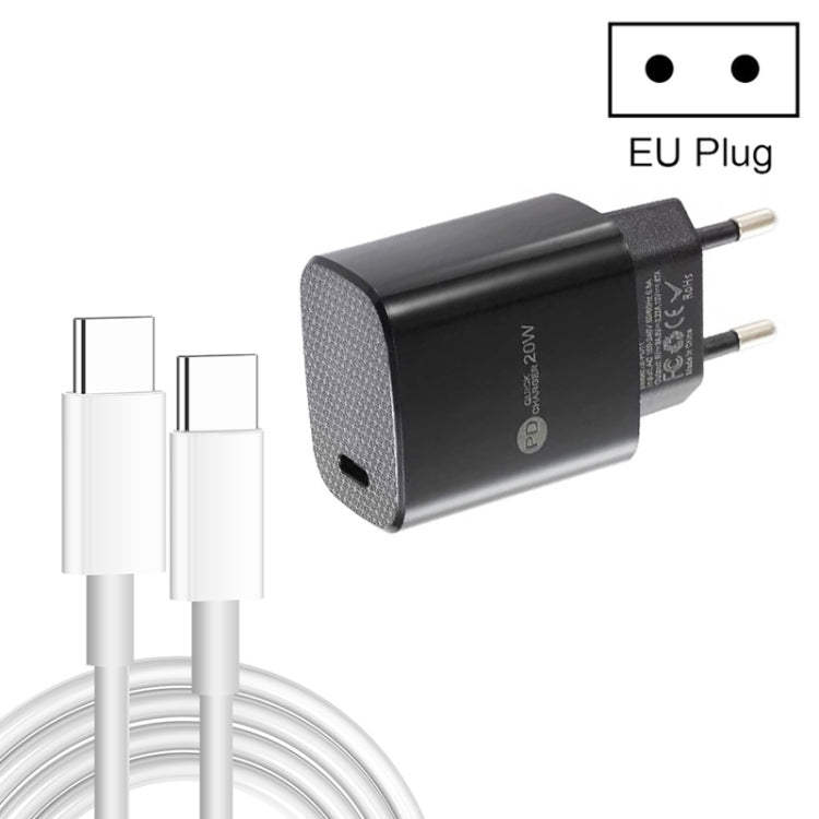 PD11 싱글 PD3.0 USB-C / 타입-C 20W 고속 충전기 1m 타입-C to 타입-C 데이터 케이블 포함, 유럽 플러그, 유럽 플러그 + 타입-C to 타입-C 케이블