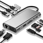 USB C 허브, 11-in-1 USB C 어댑터 동글, 4K HDMI, VGA, 타입 C PD, USB3.0, RJ45 이더넷, SD/TF 카드 리더기, 3.5mm AUX, 맥북 프로/에어 및 기타 타입 C 노트북 기기 호환 도킹 스테이션