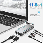 USB C 허브, 11-in-1 USB C 어댑터 동글, 4K HDMI, VGA, 타입 C PD, USB3.0, RJ45 이더넷, SD/TF 카드 리더기, 3.5mm AUX, 맥북 프로/에어 및 기타 타입 C 노트북 기기 호환 도킹 스테이션