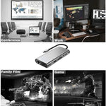 USB C 허브, 11-in-1 USB C 어댑터 동글, 4K HDMI, VGA, 타입 C PD, USB3.0, RJ45 이더넷, SD/TF 카드 리더기, 3.5mm AUX, 맥북 프로/에어 및 기타 타입 C 노트북 기기 호환 도킹 스테이션