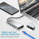 USB C 허브, 11-in-1 USB C 어댑터 동글, 4K HDMI, VGA, 타입 C PD, USB3.0, RJ45 이더넷, SD/TF 카드 리더기, 3.5mm AUX, 맥북 프로/에어 및 기타 타입 C 노트북 기기 호환 도킹 스테이션