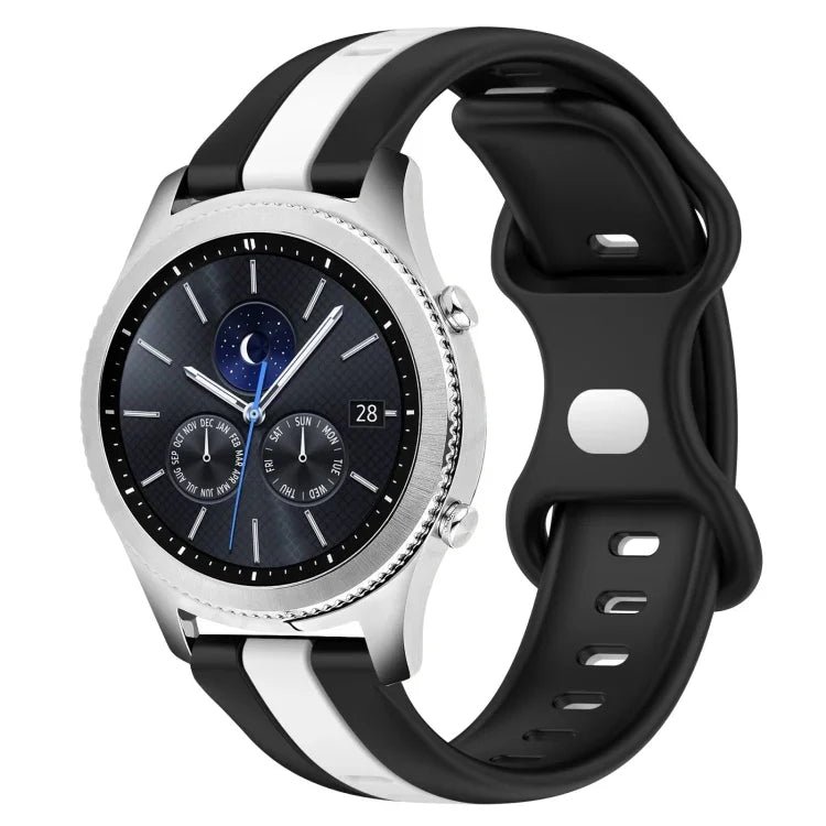 22mm 버터플라이 버클 투톤 실리콘 시계 밴드, 삼성 갤럭시 워치3 45mm용, 삼성 갤럭시 워치 46mm용, 삼성 기어 S3 클래식용, 삼성 기어 S3 프론티어용