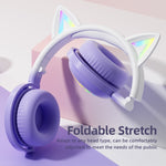 KE28 RGB Cute Cat Ears Bluetooth Wireless Music Headset with Detachable Mic