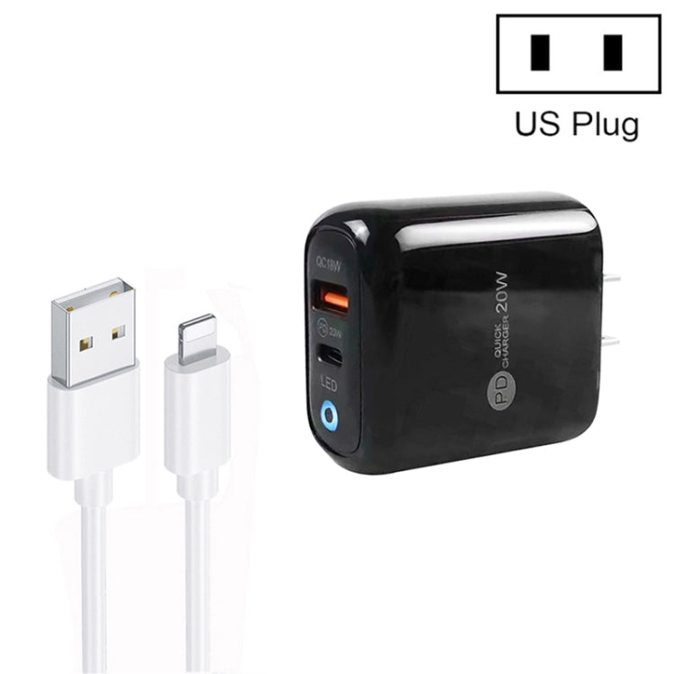 PD04 Type-C + USB 휴대폰 충전기 USB to 8핀 케이블 포함, 미국 플러그, 미국 플러그 + USB to 8핀 케이블