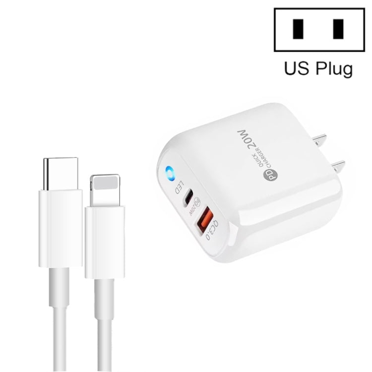 PD04 Type-C + USB 휴대폰 충전기 Type-C to 8핀 케이블 포함, 미국 플러그, 미국 플러그 + Type-C to 8핀 케이블