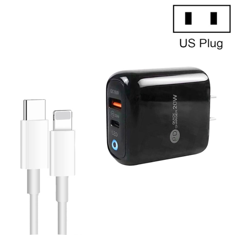 PD04 Type-C + USB 휴대폰 충전기 Type-C to 8핀 케이블 포함, 미국 플러그, 미국 플러그 + Type-C to 8핀 케이블