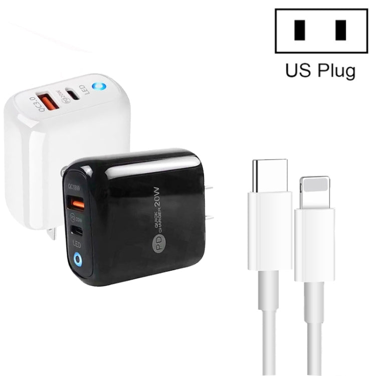 PD04 Type-C + USB 휴대폰 충전기 Type-C to 8핀 케이블 포함, 미국 플러그, 미국 플러그 + Type-C to 8핀 케이블