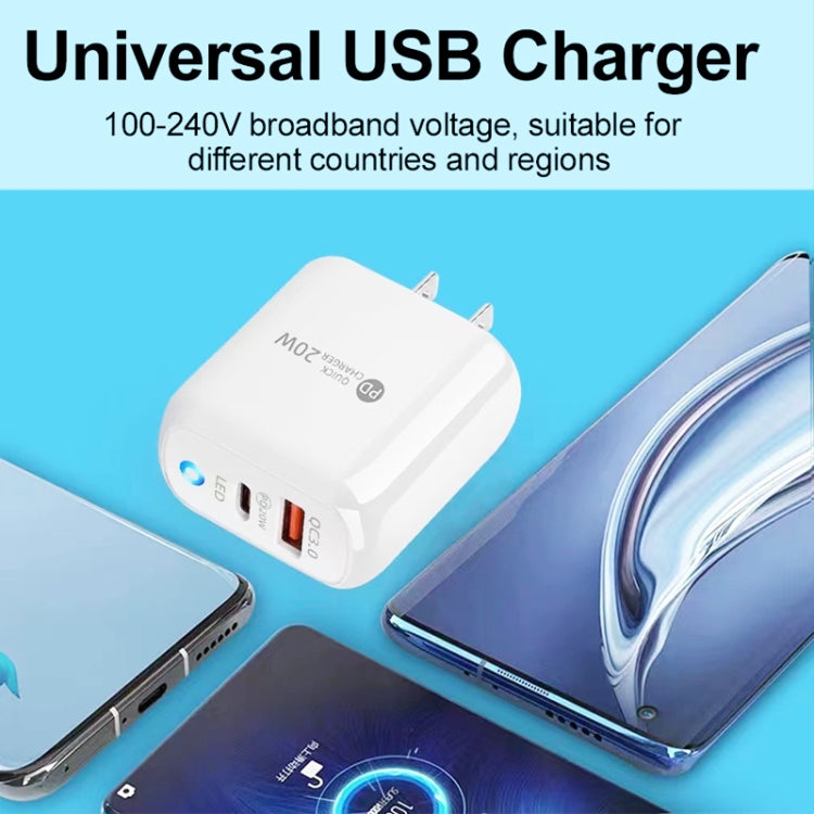 PD04 Type-C + USB 휴대폰 충전기 Type-C to 8핀 케이블 포함, 미국 플러그, 미국 플러그 + Type-C to 8핀 케이블