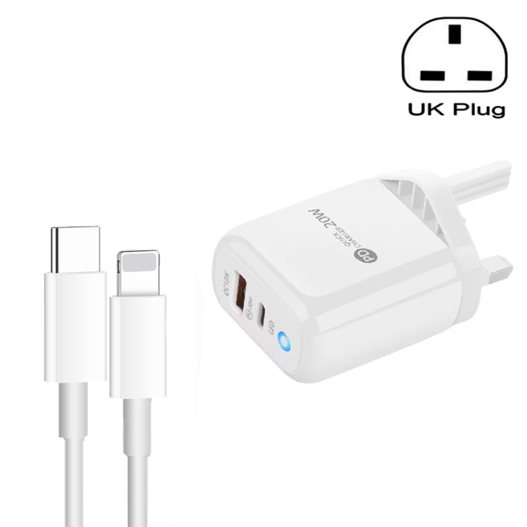 PD04 Type-C + USB 휴대폰 충전기 Type-C to 8핀 케이블 포함, 영국 플러그, 영국 플러그 + Type-C to 8핀 케이블