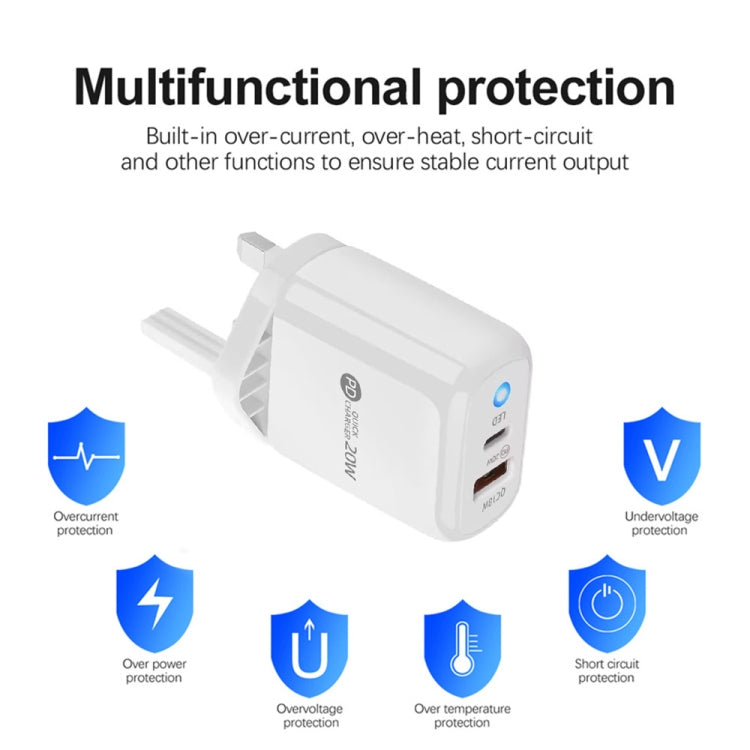 PD04 Type-C + USB 휴대폰 충전기 Type-C to 8핀 케이블 포함, 영국 플러그, 영국 플러그 + Type-C to 8핀 케이블