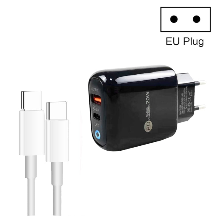 PD04 타입-C + USB 휴대폰 충전기 타입-C to 타입-C 케이블 포함, 유럽 플러그, 유럽 플러그 + 타입-C to 타입-C 케이블