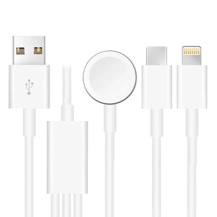 Apple Watch 시리즈 & 아이폰 & 타입-C 포트가 있는 휴대폰용 3-in-1 USB 자석 충전 케이블 4ft/1.2m, DS-XB017