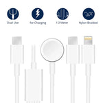 Apple Watch 시리즈 & 듀얼 타입-C 플러그가 있는 휴대폰용 3-in-1 USB 자석 충전 케이블 4ft/1.2m, DS-XB020