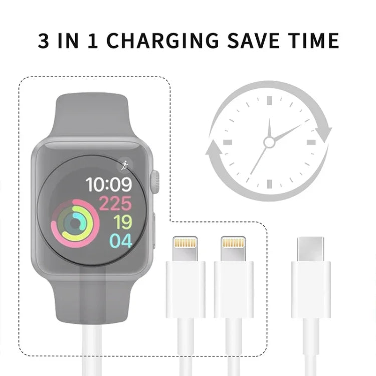 Apple Watch 시리즈 & 아이폰용 3-in-1 Type-C 자석 충전 케이블 4ft/1.2m, DS-XB019