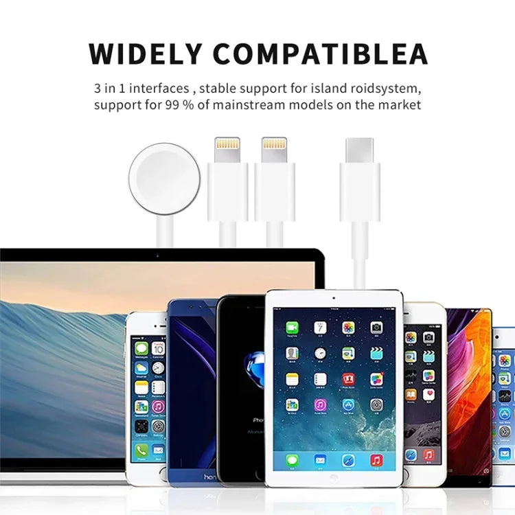 Apple Watch 시리즈 & 아이폰용 3-in-1 Type-C 자석 충전 케이블 4ft/1.2m, DS-XB019