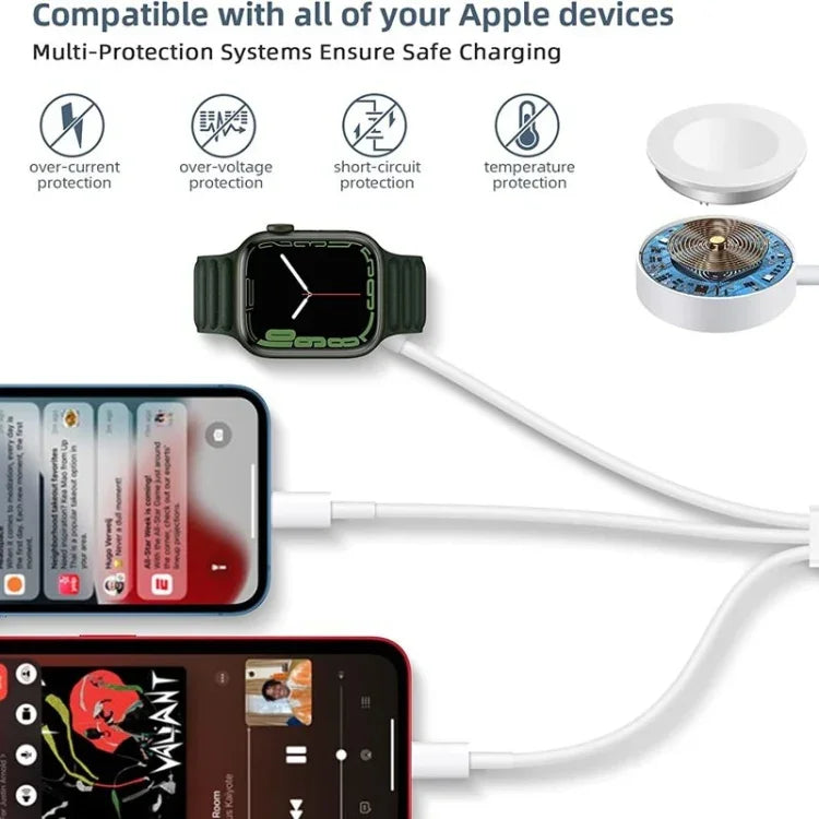Apple Watch 시리즈 & 아이폰용 3-in-1 Type-C 자석 충전 케이블 4ft/1.2m, DS-XB019