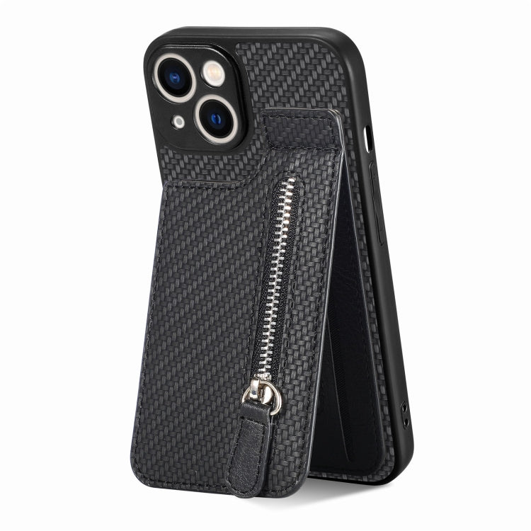 Carbon Fiber Vertical Flip Zipper Phone Case, For iPhone 14, For iPhone 14 Plus, For iPhone 14 Pro, For iPhone 14 Pro Max, For iPhone 13, For iPhone 13 mini, For iPhone 13 Pro, For iPhone 13 Pro Max, For iPhone 12 mini